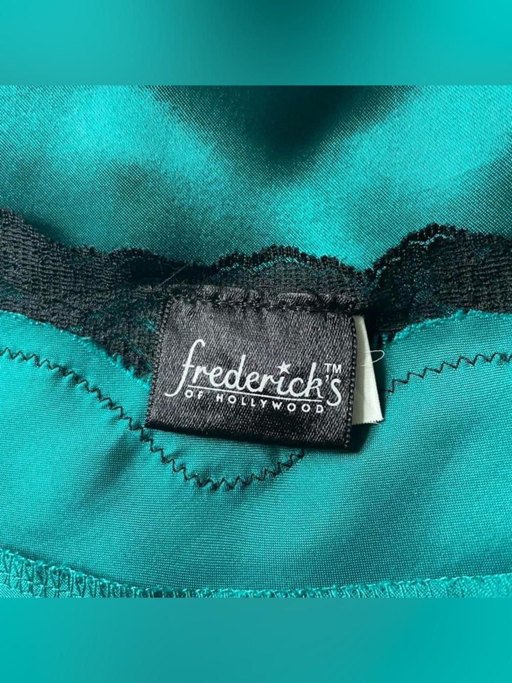 Vintage 00s Fredericks of Hollywood Green Satin Lace Lingerie Slip Dress Size L - Picture 4 of 8